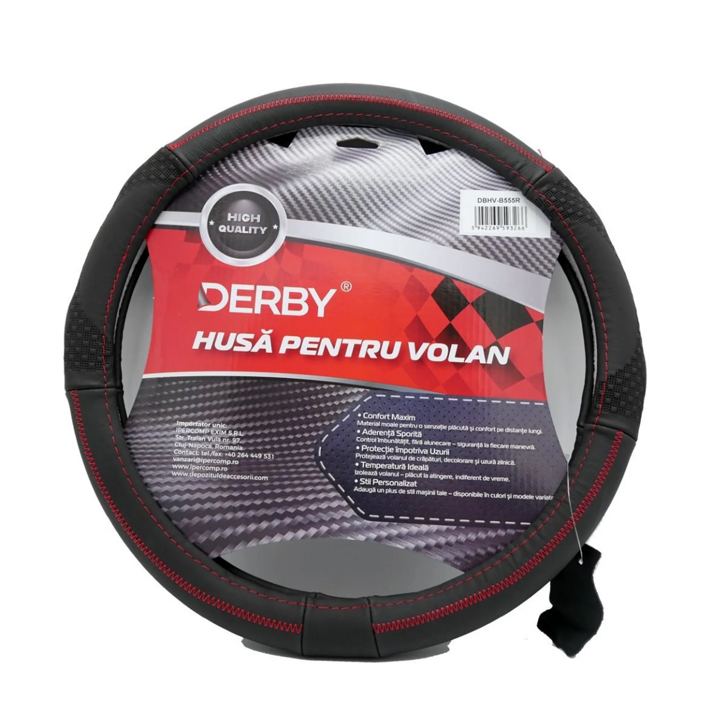 Leather Steering Wheel Cover Derby Red (37-39 cm)