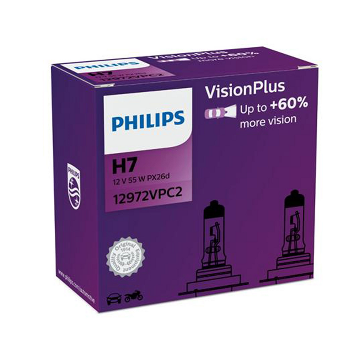 Set of 2 Headlight Bulbs H7 55W 12V Vision Plus (Box) Philips