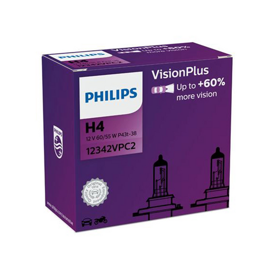 Set 2 Becuri Far H4 60/55W 12V Vision Plus (Cutie) Philips