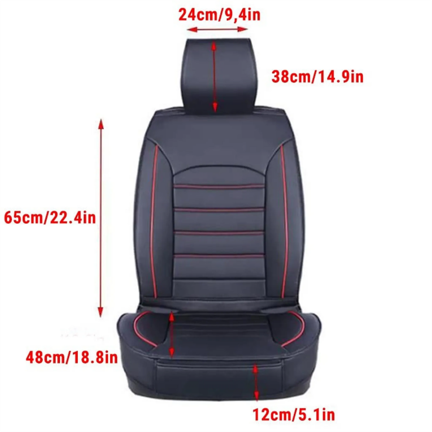 Set Huse Scaune Auto Pentru Fata-Spate, Piele Ecologica, Negru Cu Dunga Rosie